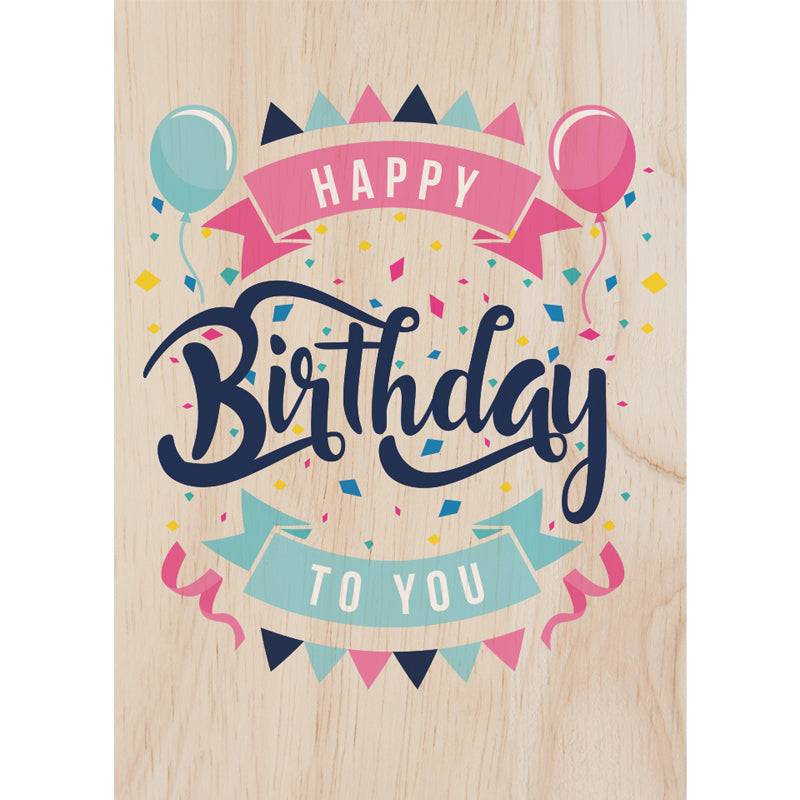 Woodcardz - Happy Birthday Blau Rosa
